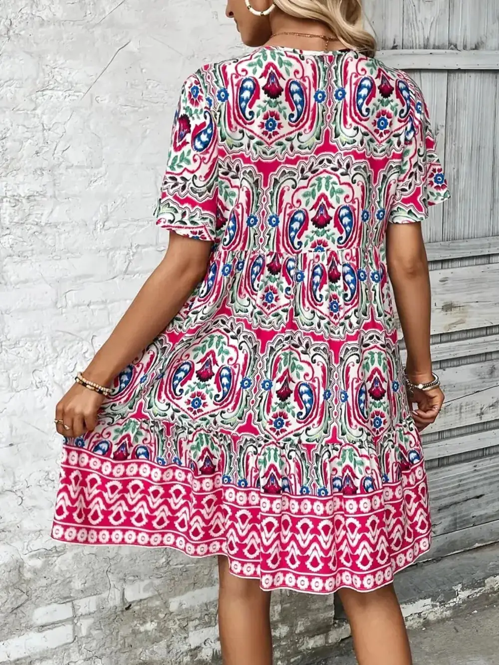 Short Sleeve Printed Midi Dress