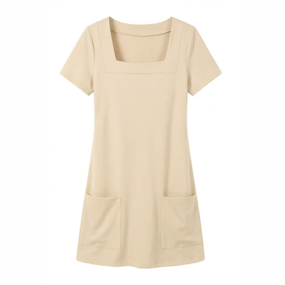 Square Neck Pocket Jersey Mini Dress