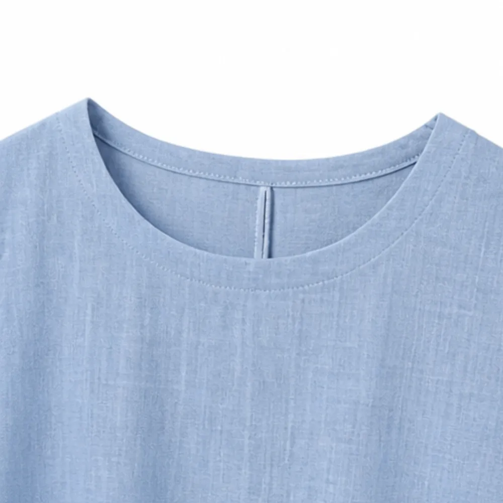 Button Front Linen Blend Cotton Blend Midi Dress