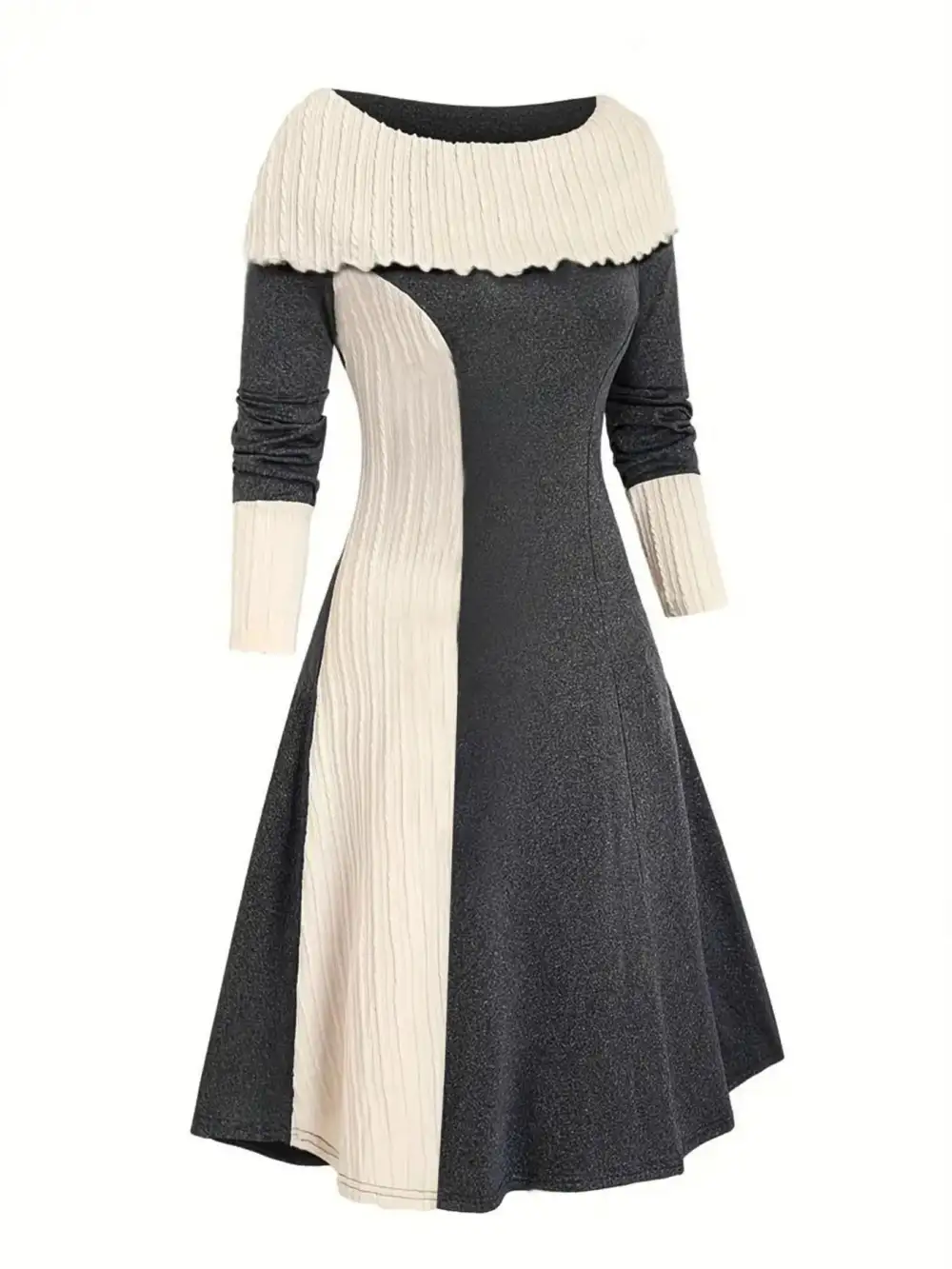 Patchwork Ribbed Sweater Dress