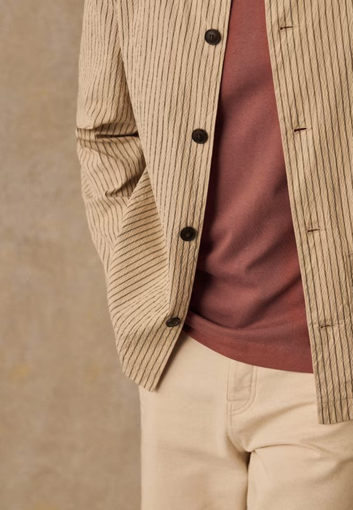 Irwin Jacket-Seersucker Beige Rayures Vertes