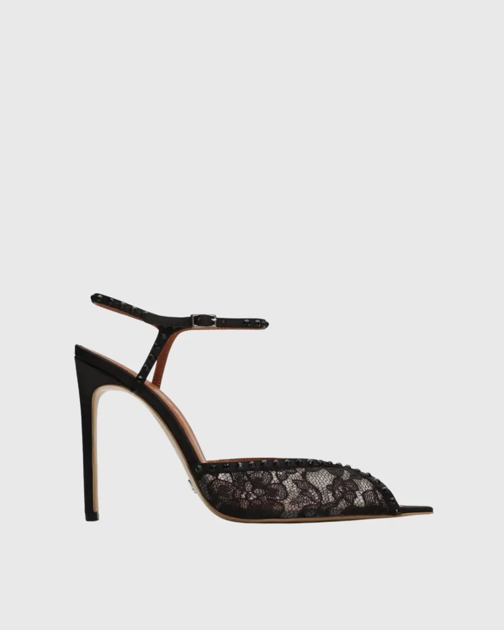 Rhinestone Lace Strap Pumps in Black