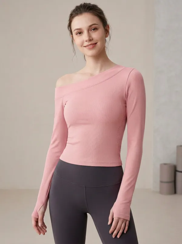 Performance-Inspired One-Shoulder Utility Look Women's One Shoulder Long Sleeve Yoga Top