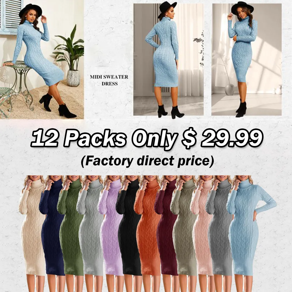 Women’s Long Sleeve Turtleneck Sweater Dress – Effortless Chic, Cozy Confidence