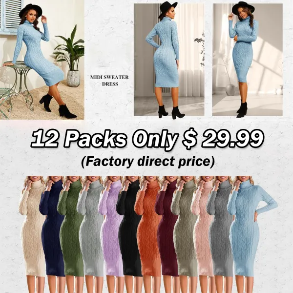 Women’s Long Sleeve Turtleneck Sweater Dress – Effortless Chic, Cozy Confidence