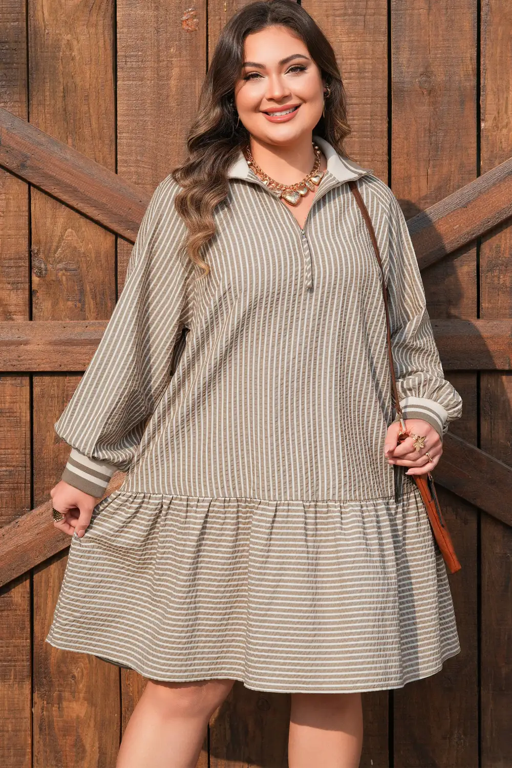 Striped Zip Front Ruffle Mini Dress