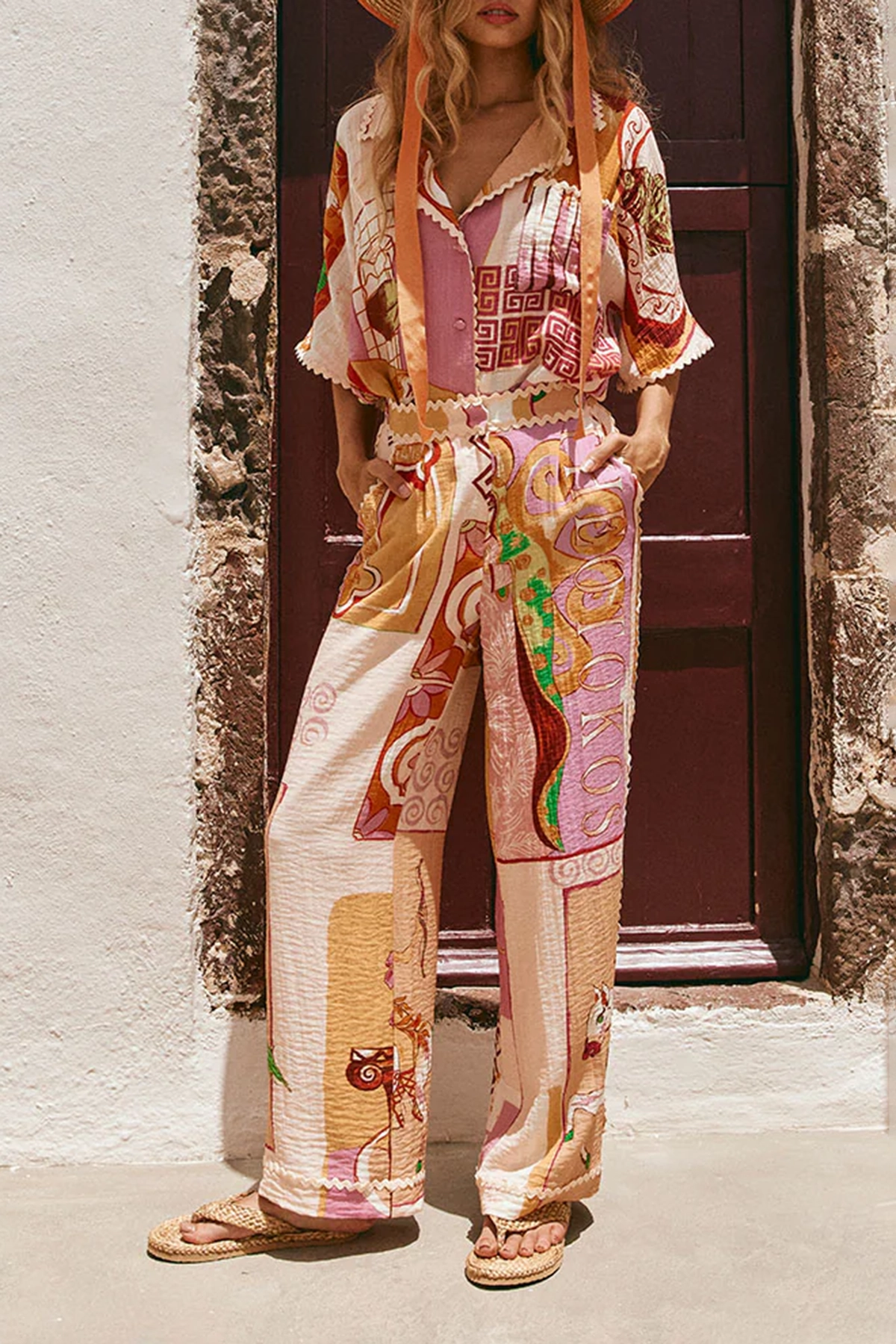Patchwork Print Wide Leg Palazzo Pants