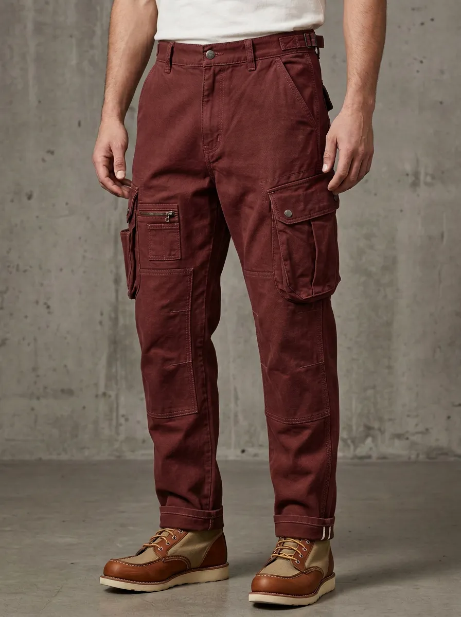 Men's Outdoor Utility Brown Multi-Pocket Cargo Pants