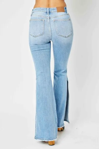 Mid Rise Flare Leg Raw Denim Jeans