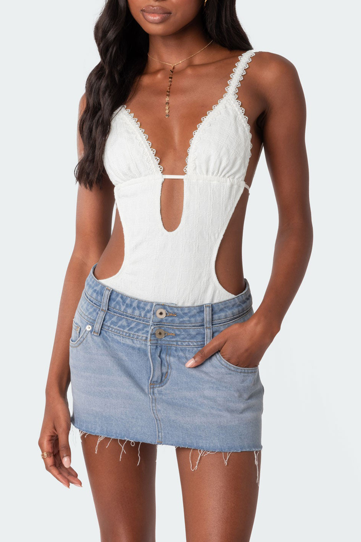 Textured Cut Out Bodysuit