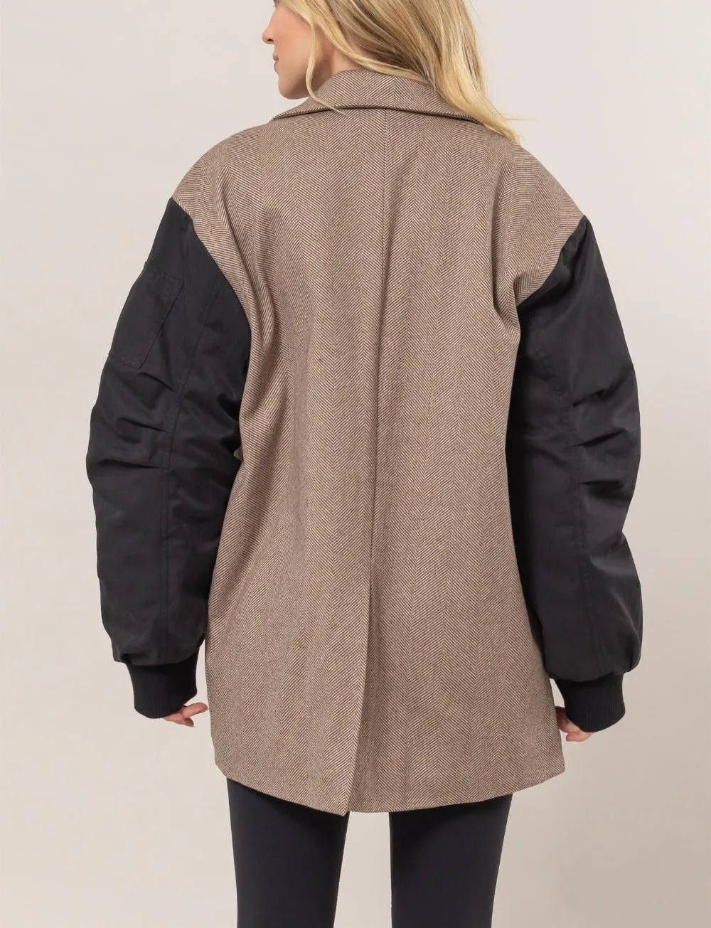 Button-Front Long-Sleeve Contrast Blazer