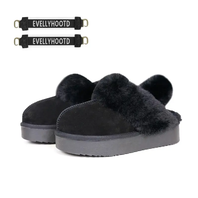 🥿🔥 Limited-Time Offer — 40% OFF! Women’s Chestnut Genuine Leather Platform Slippers with Detachable Ankle Strap & White Fur Lining  3-in-1 Seasonal Comfort