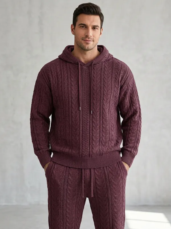 Refined Textured Men's Knit Hoodie Jogger Set