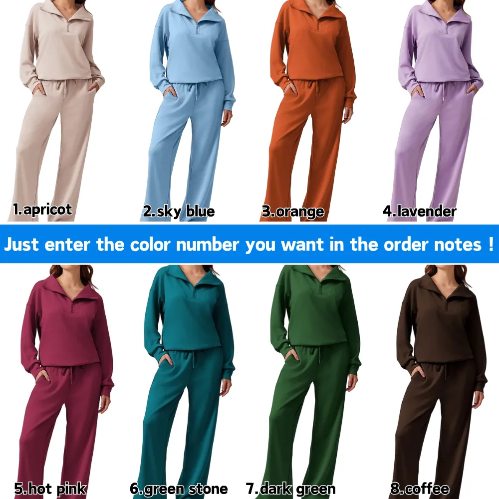 Women's Two-Piece Sports Set Long-Sleeved Half-Zip Cardigan Sweatshirt
