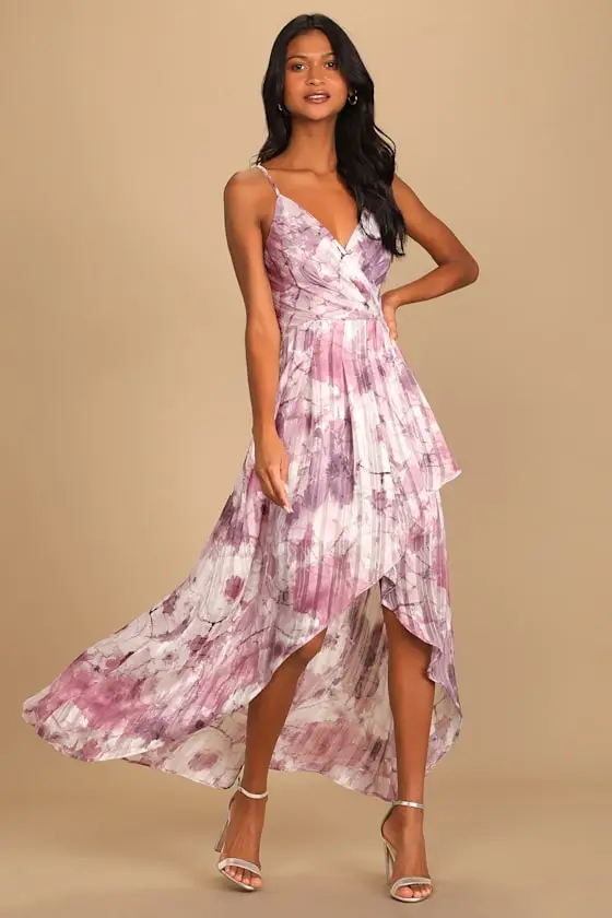 An Enchanting Dream Pink Multi Print High-Low Maxi Dress