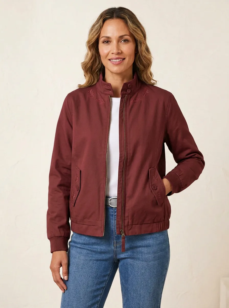 Women's Willow Botanical Leaf Embroidered Printed Jacket