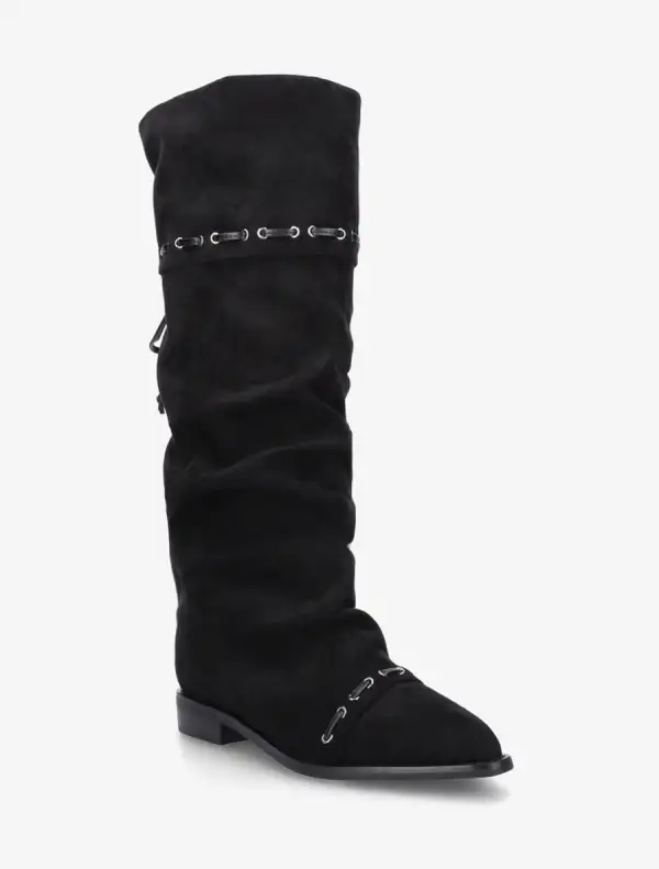 Classic Everyday Block Heel Faux Suede Knee High Boots