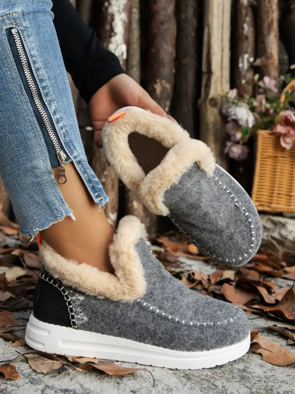 Furry Suede Round Toe Flat Boot