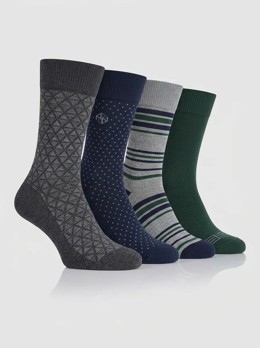 Easy-Wear Geometric Striped Daily Wear Men's Four Pair Socks