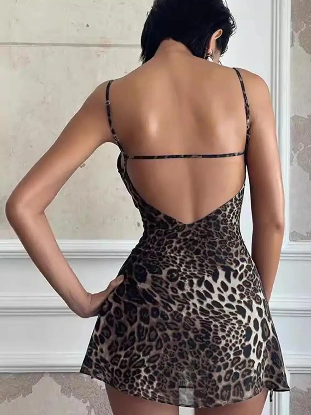 Leopard V Neck Cami Dress Mini Dress