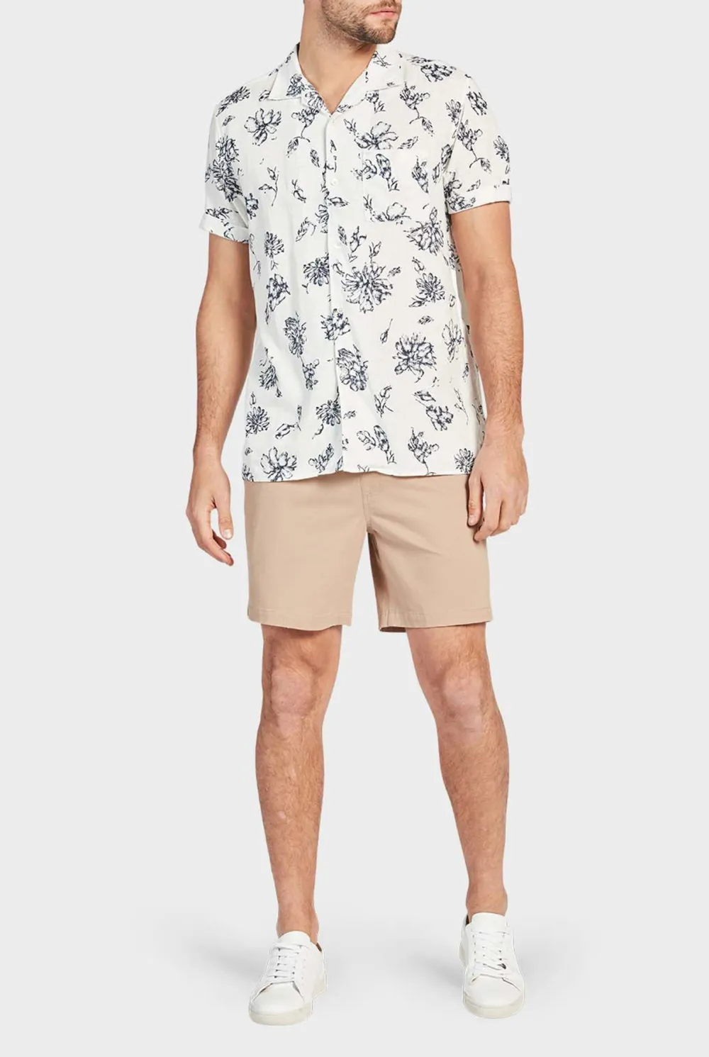 Beige Linen Drawstring Shorts