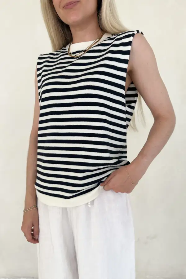 Polished Striped Sleeveless Top