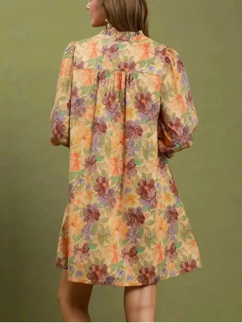 Floral Print Three Quarter Sleeve Pocketed Dress