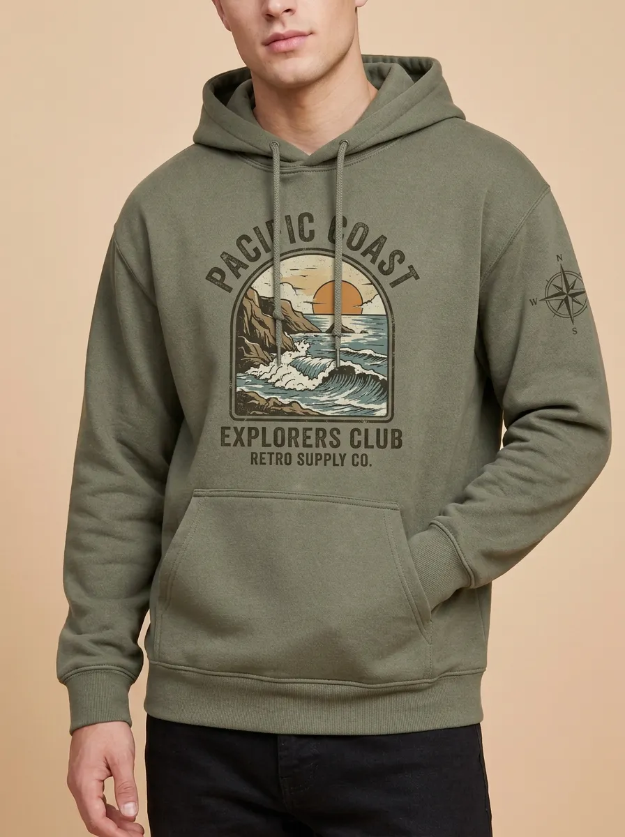 Men's Pacific Coast Explorer Ocean Sunset Graphic Hoodie