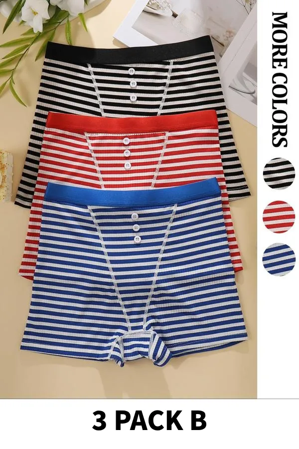 Women's Striped Print Boyshorts, Casual Comfy Breathable Panty for Daily Wear,
