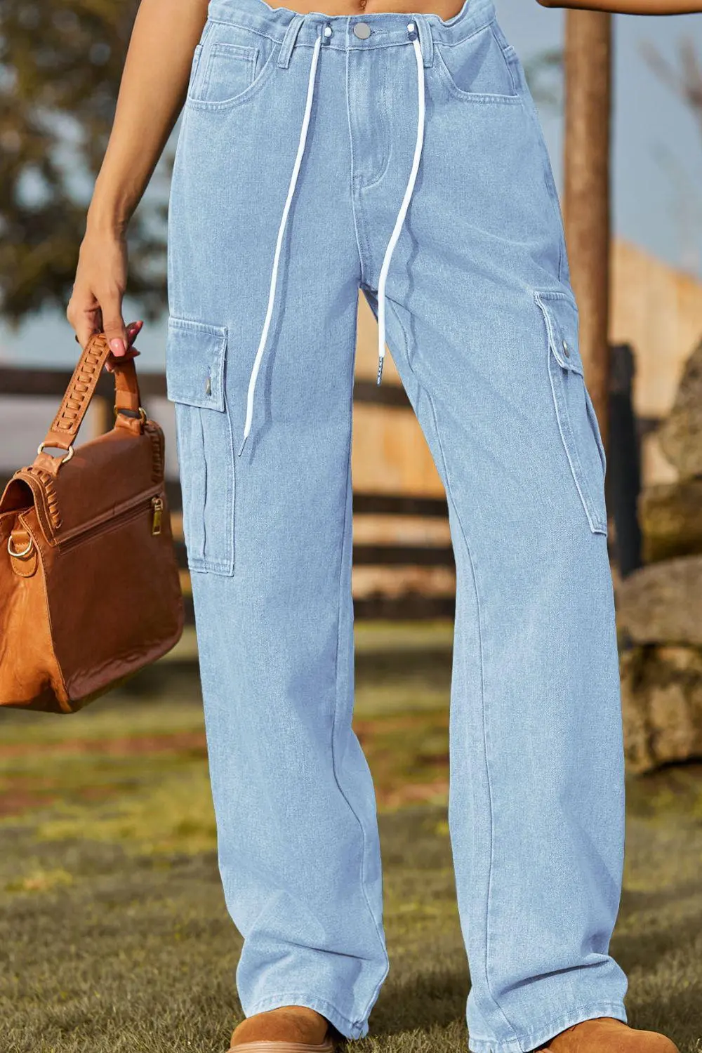 Loose Fit Pocketed Drawstring Denim Jeans