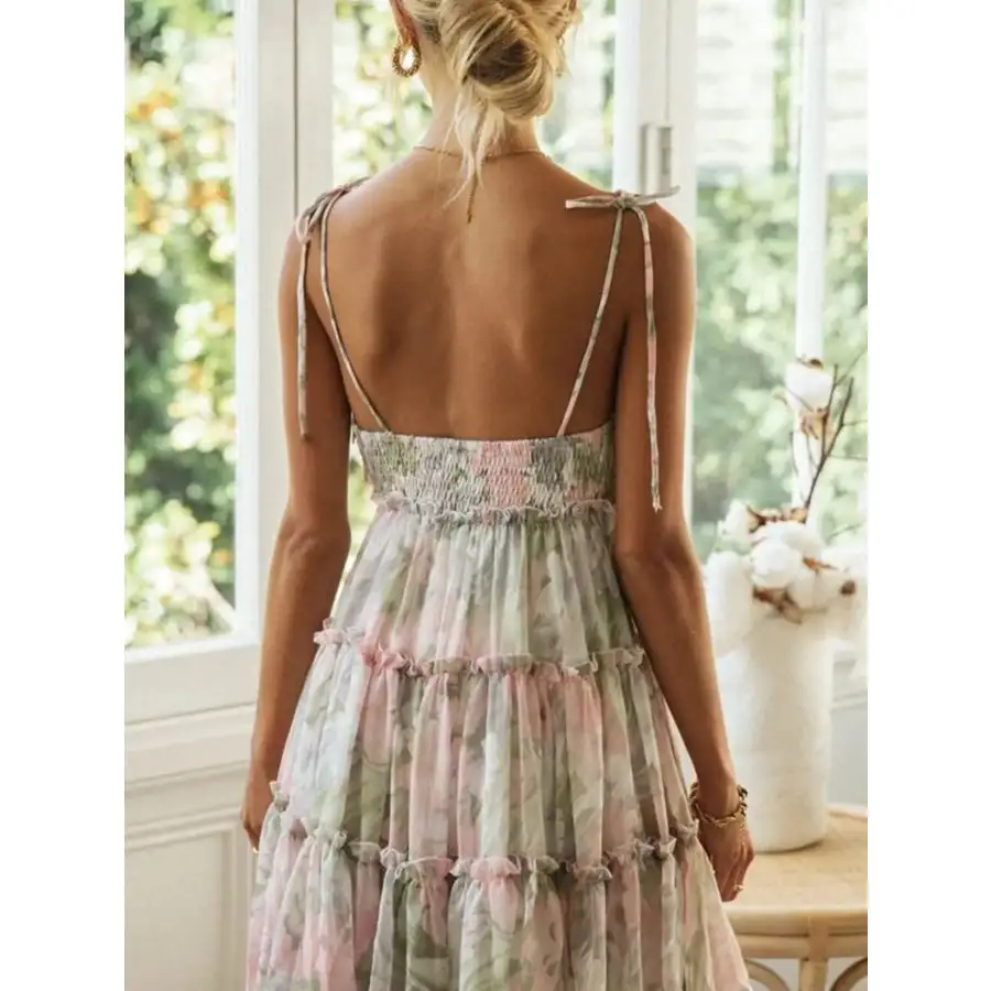 Printed Tie-strap Tiered Mini Dress
