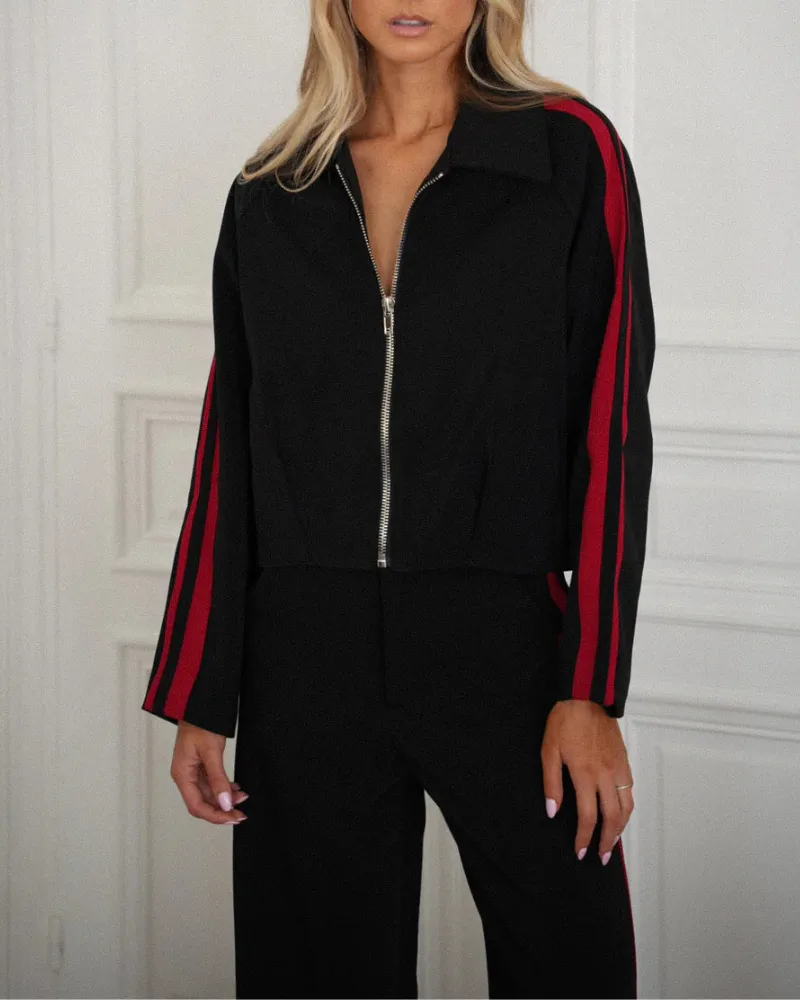 Minimalist Striped Lapel Zip Set