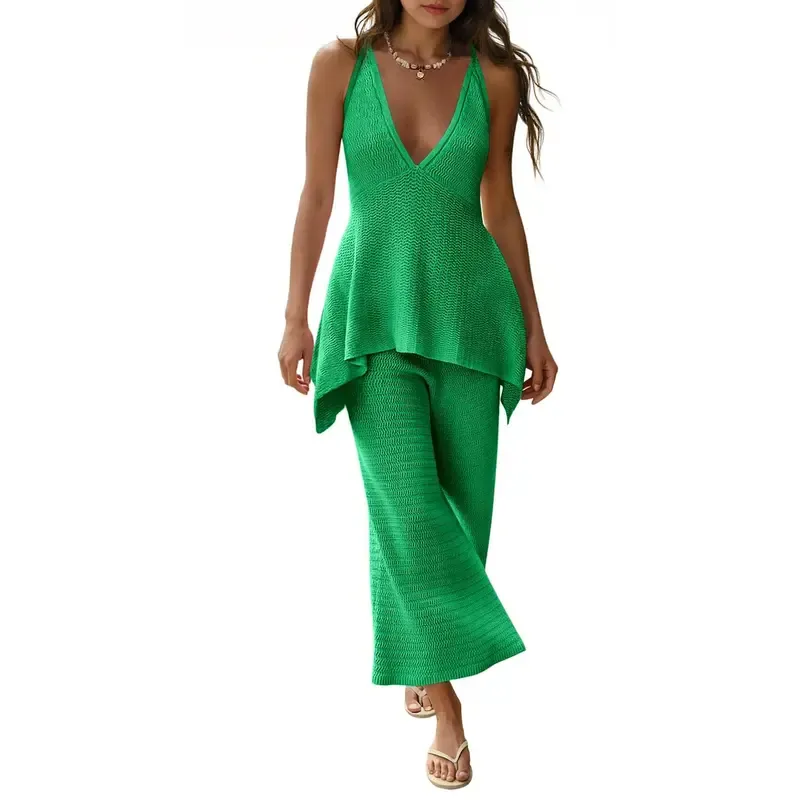 Women's Deep V-neck Flowy Camisole Knit Set