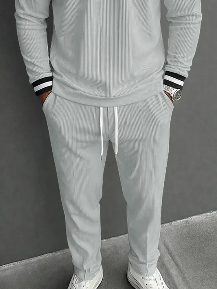 Casual Sporty Pit-Stripe Top and Pants Set