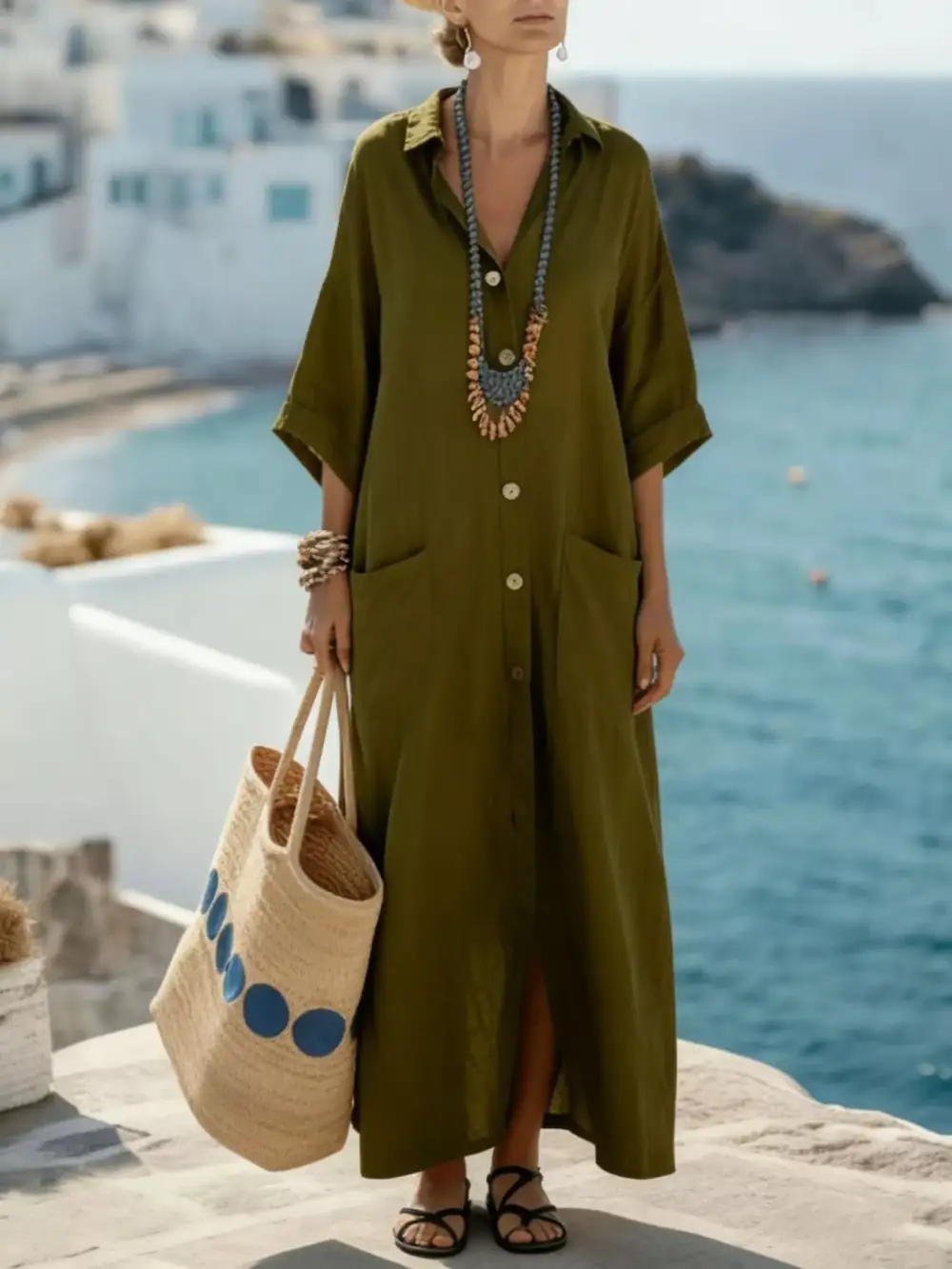 Button Front Maxi Dress