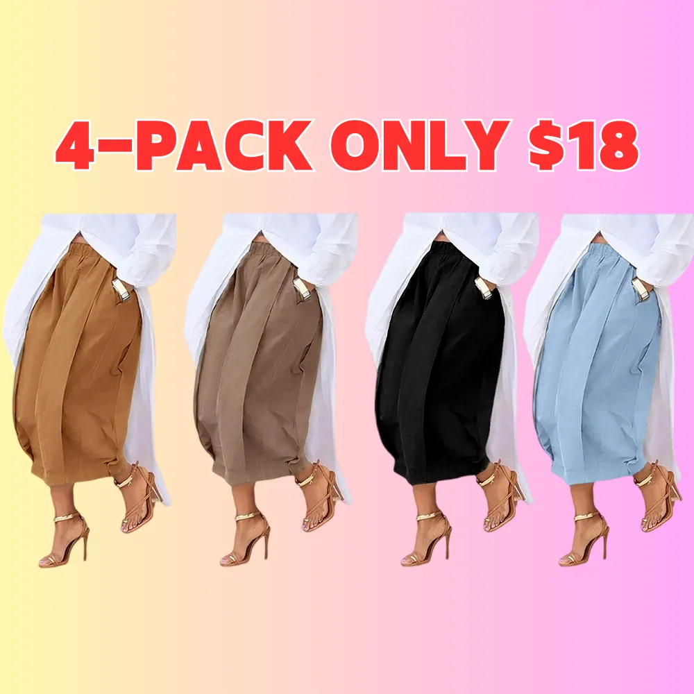 Women's Loose Multicolor Cropped&Long Trousers 100% Cotton Soft Summer&Autumn/Winter Comfortable Breathable Fabric Elastic Waistband Lantern Pants with Pockets Casual Style Bottoms Outfit Soft