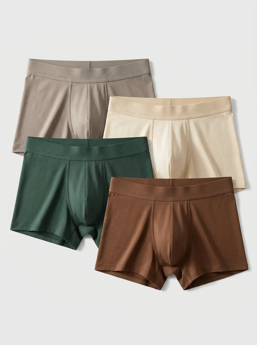 Active Solid Breathable Design Men's Four Pack Boxer Briefs
