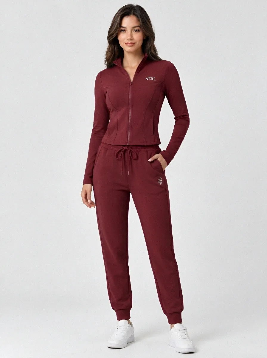 Women's Dusty Rose Full-Zip Track Jacket and Jogger Set