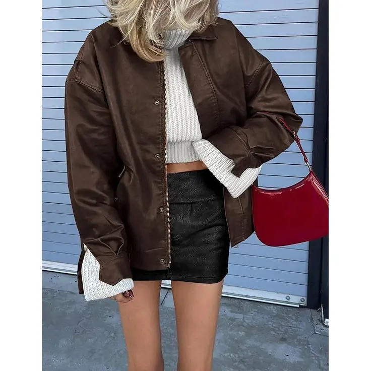 Women'S Faux Leather Motorcycle Jacket