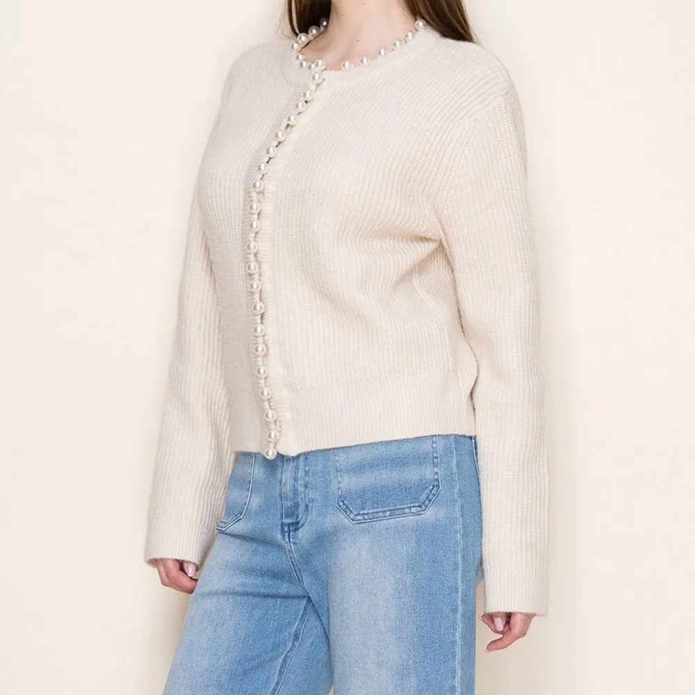 Button Front Pearl Detail Cardigan