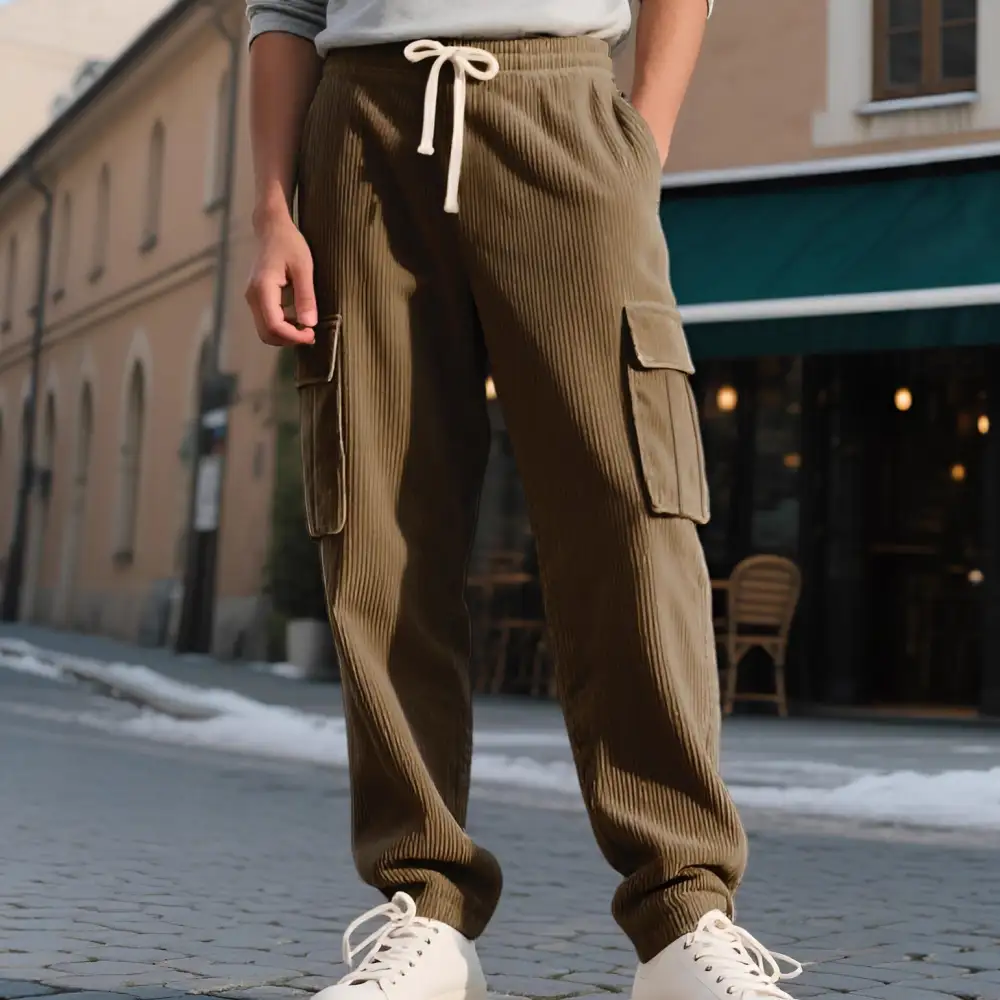 Men's Casual Utility Cargo Waistband Pockets Cargo Pants