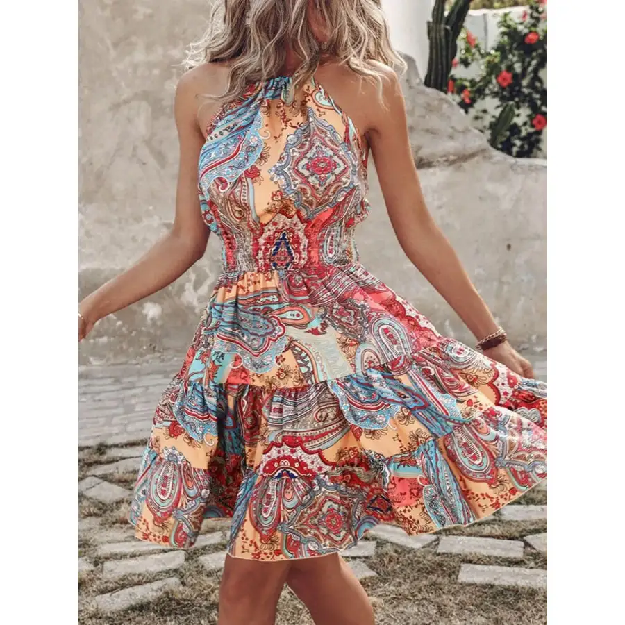 Paisley Print Halter Neck Mini Dress