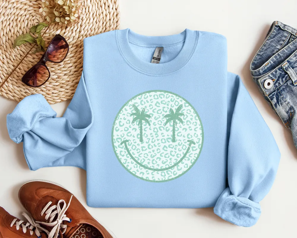 Palm Tree Smiley Graphic Crewneck Sweatshirt