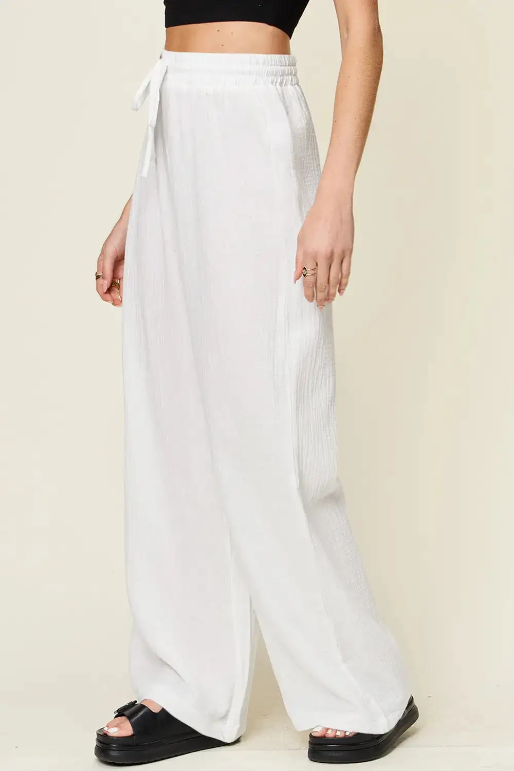 Tailored Wide Leg Drawstring Pants