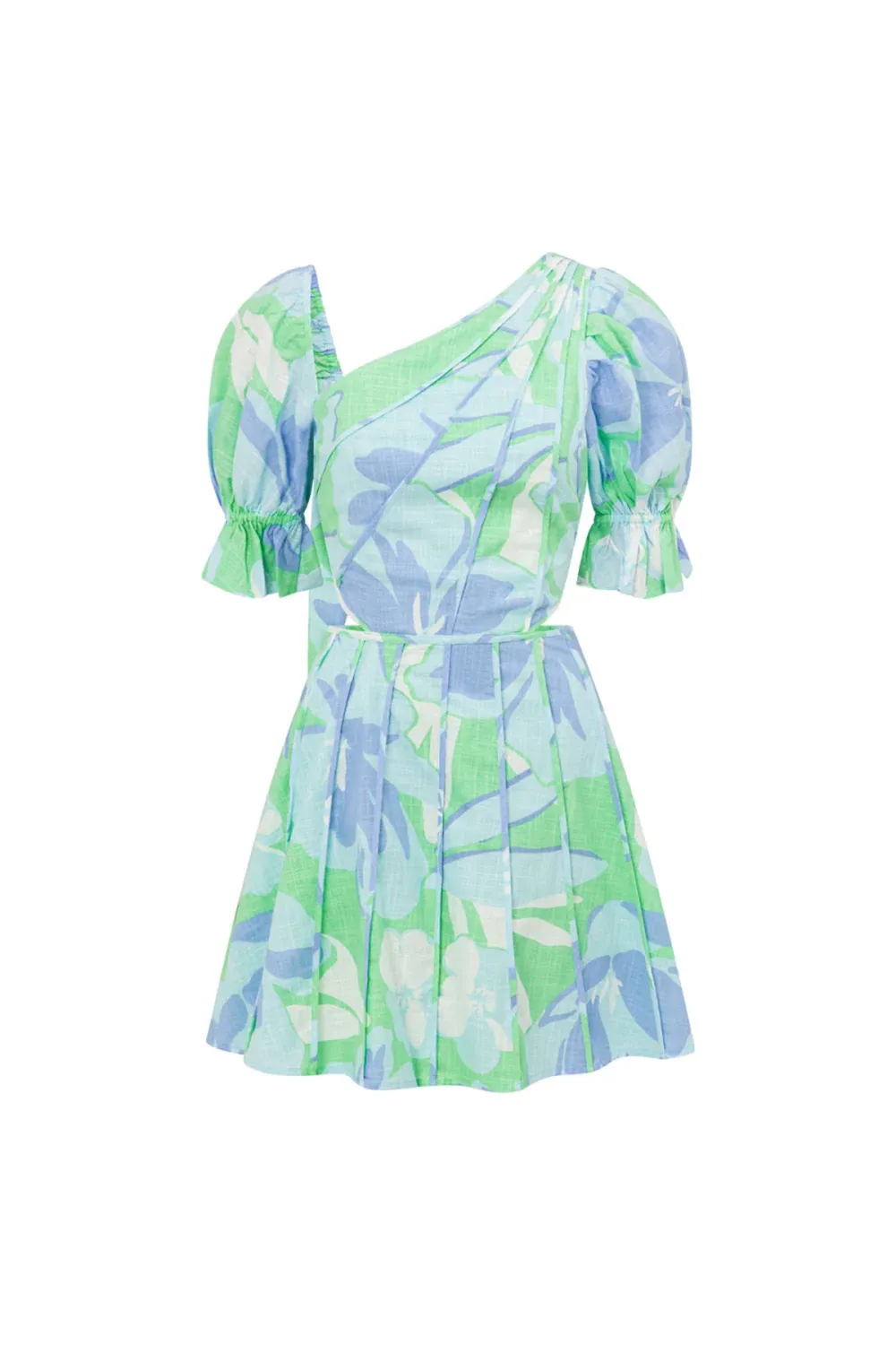 One Shoulder Puff Sleeve Cut Out Mini Dress