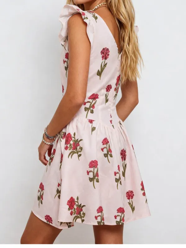 Romantic Lace Trim V Neck Mini Dress