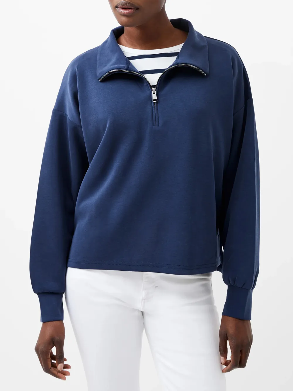 Basic Zip-Neck Sweatshirt With A Lazy Feel