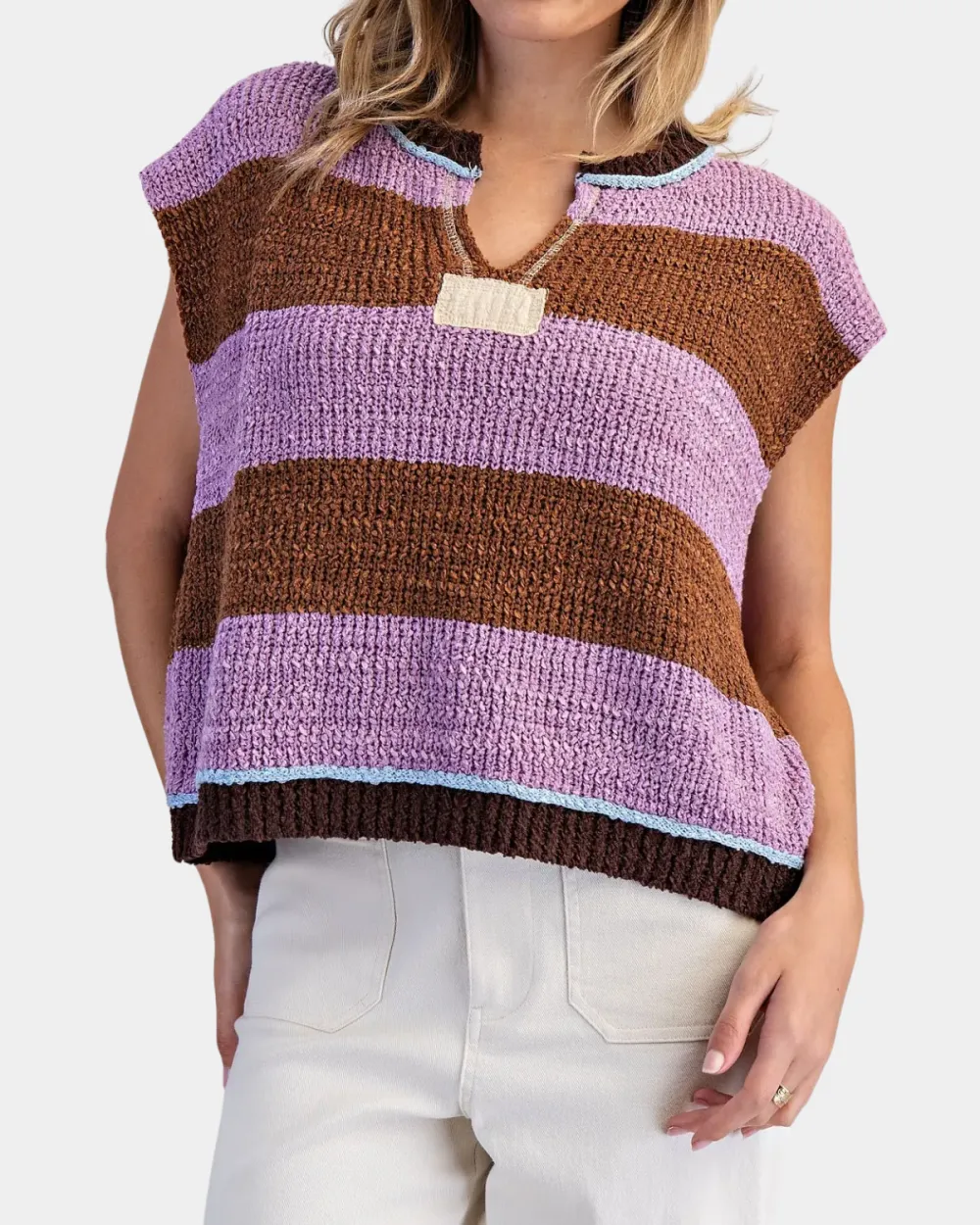 Split Neck Striped Top