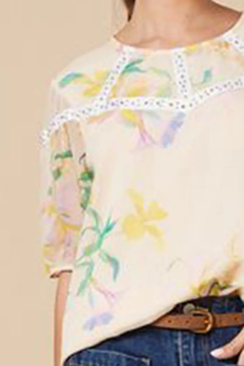 Casual Style Floral Hand Embellished  Blouse