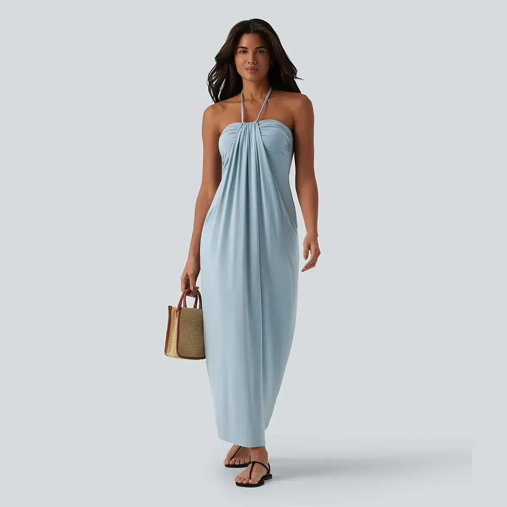 Halter Tie Back Maxi Dress with Pockets